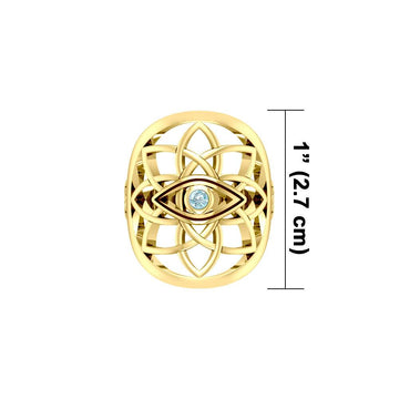 Flower of Life Eye Solid 14K Gold Ring with Gem GRI2168 - Jewelry